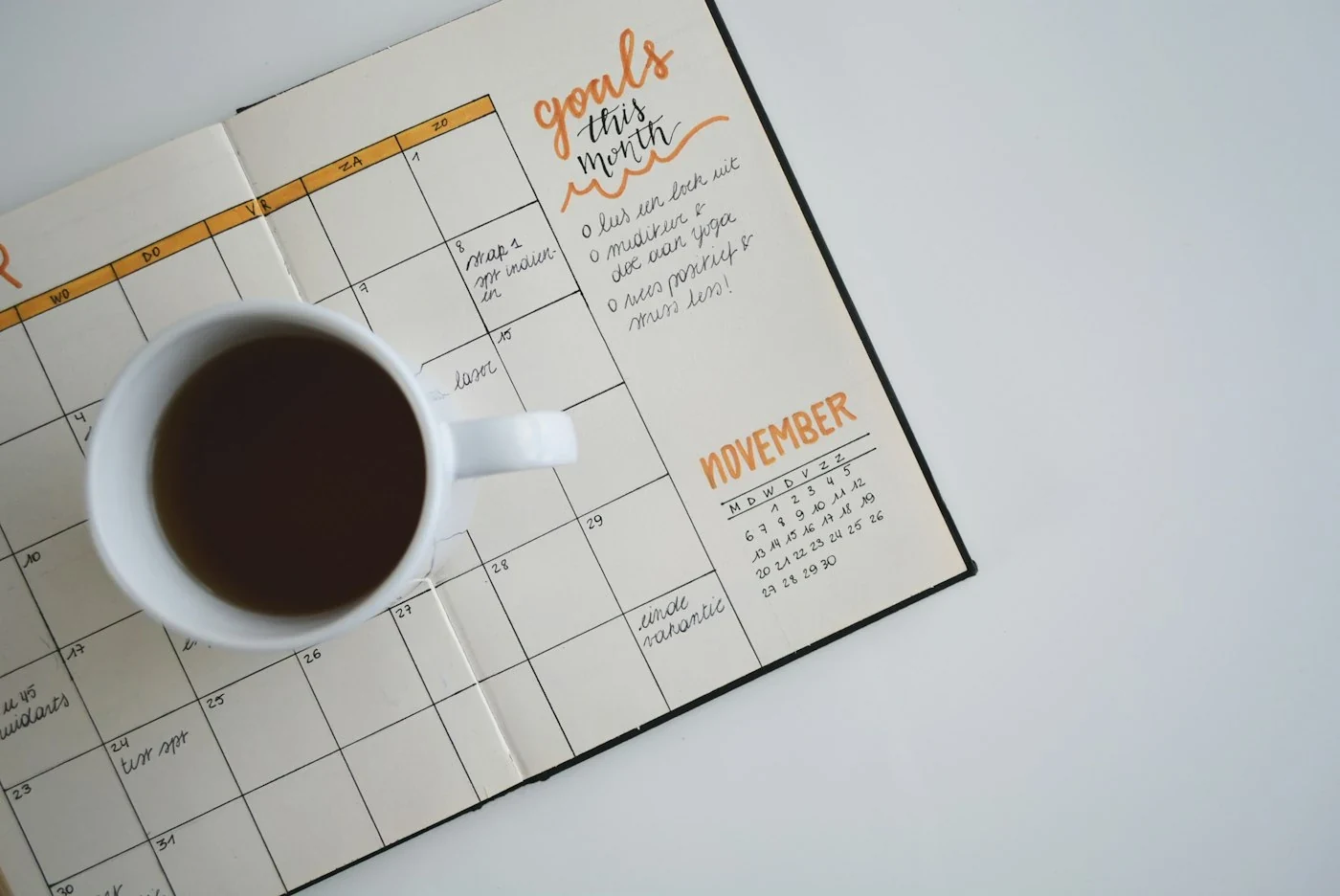 A calendar and planning notes